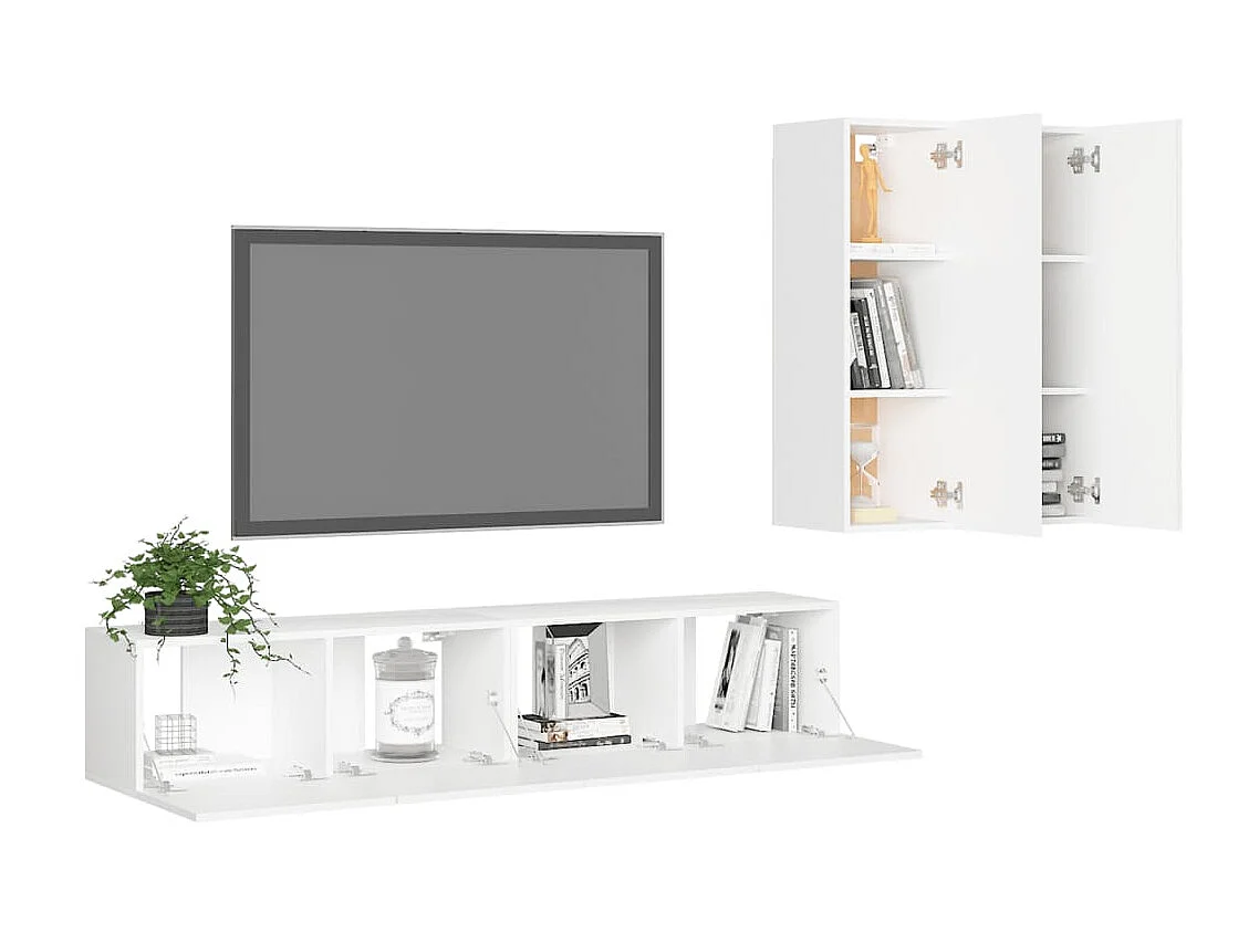 Ensemble de meubles TV 4 pcs Blanc Aggloméré