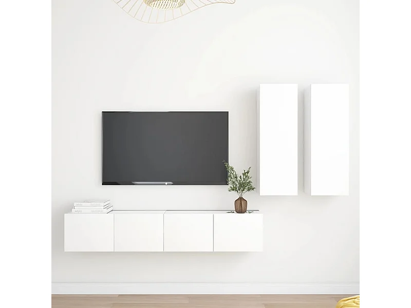 Set mobili TV 4 pezzi in truciolare bianco