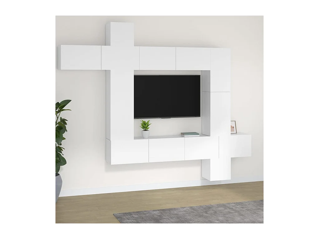 Ensemble de meubles TV 9 pcs Blanc Bois d'ingénierie