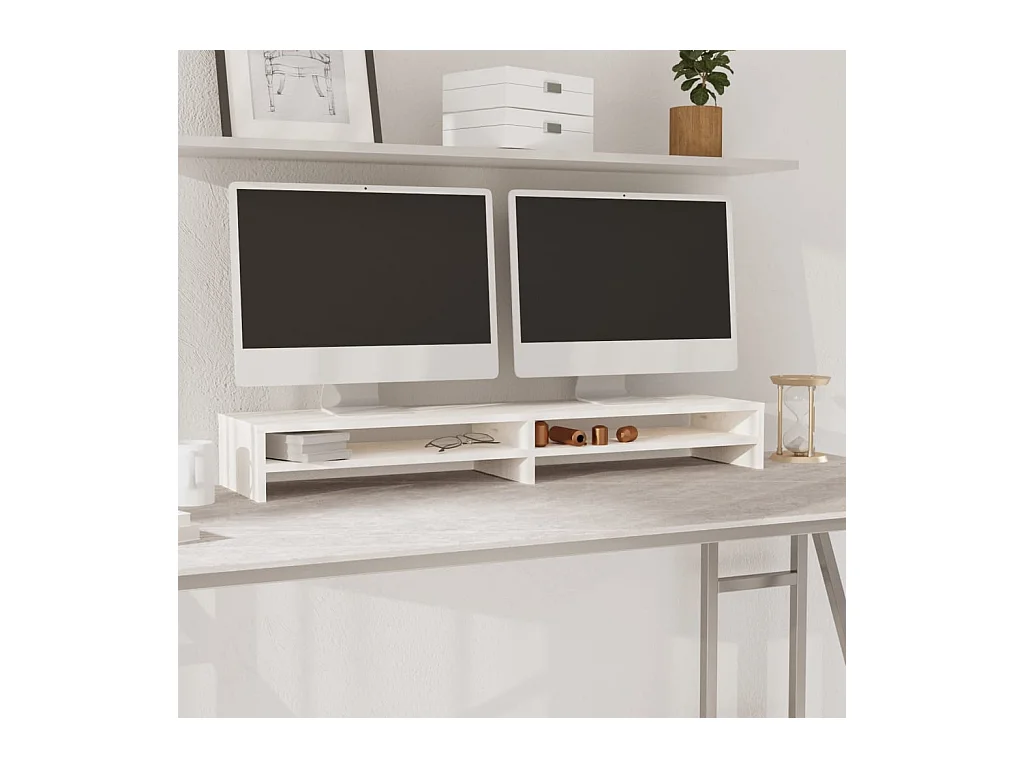 Support de moniteur Blanc 100x24x13 cm Bois de pin solide