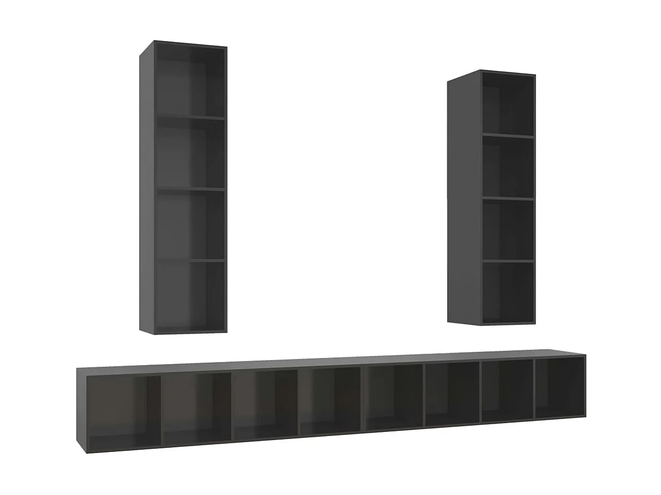 Mobili TV a parete 4 pz. Truciolare grigio lucido