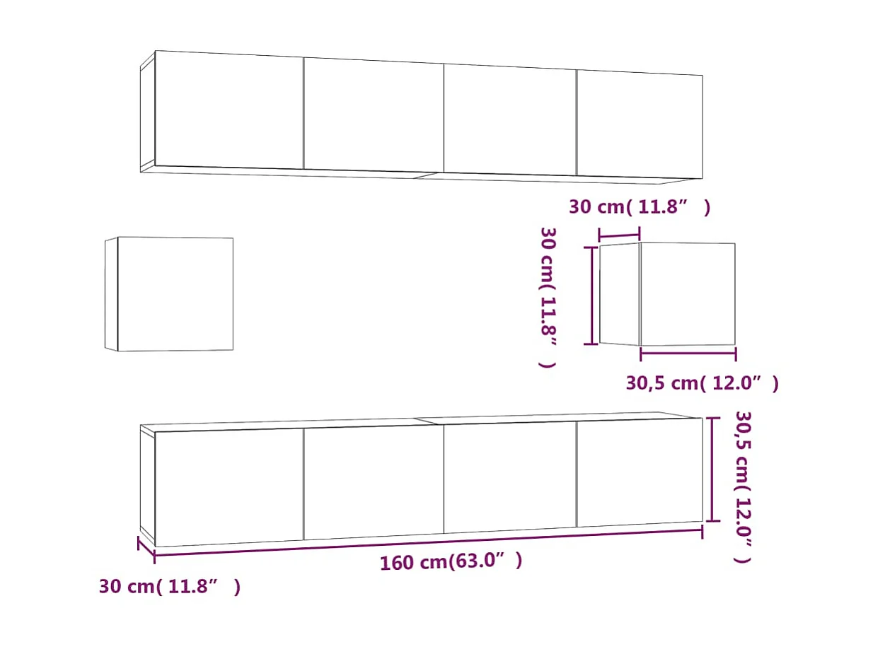 Juego de soporte para TV de 6 piezas de madera de ingeniería negra
