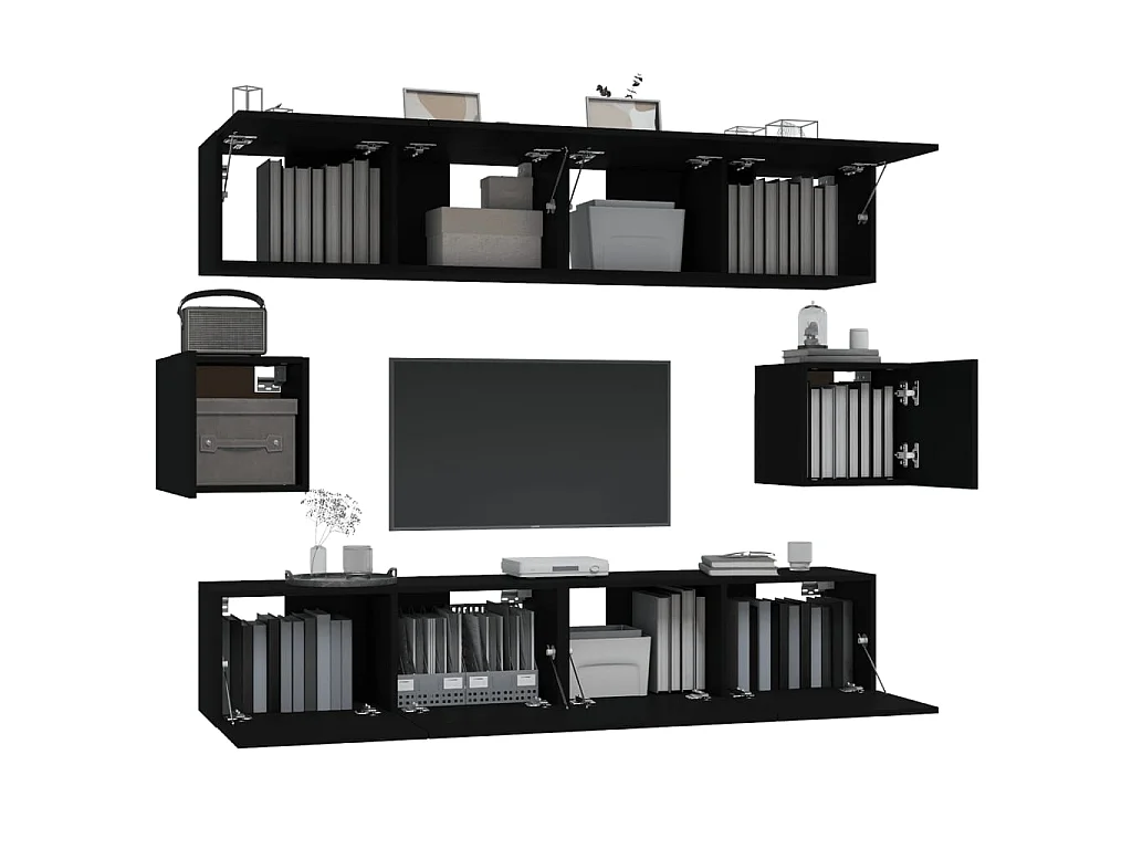 Ensemble de meubles TV 6 pcs Noir Bois d'ingénierie
