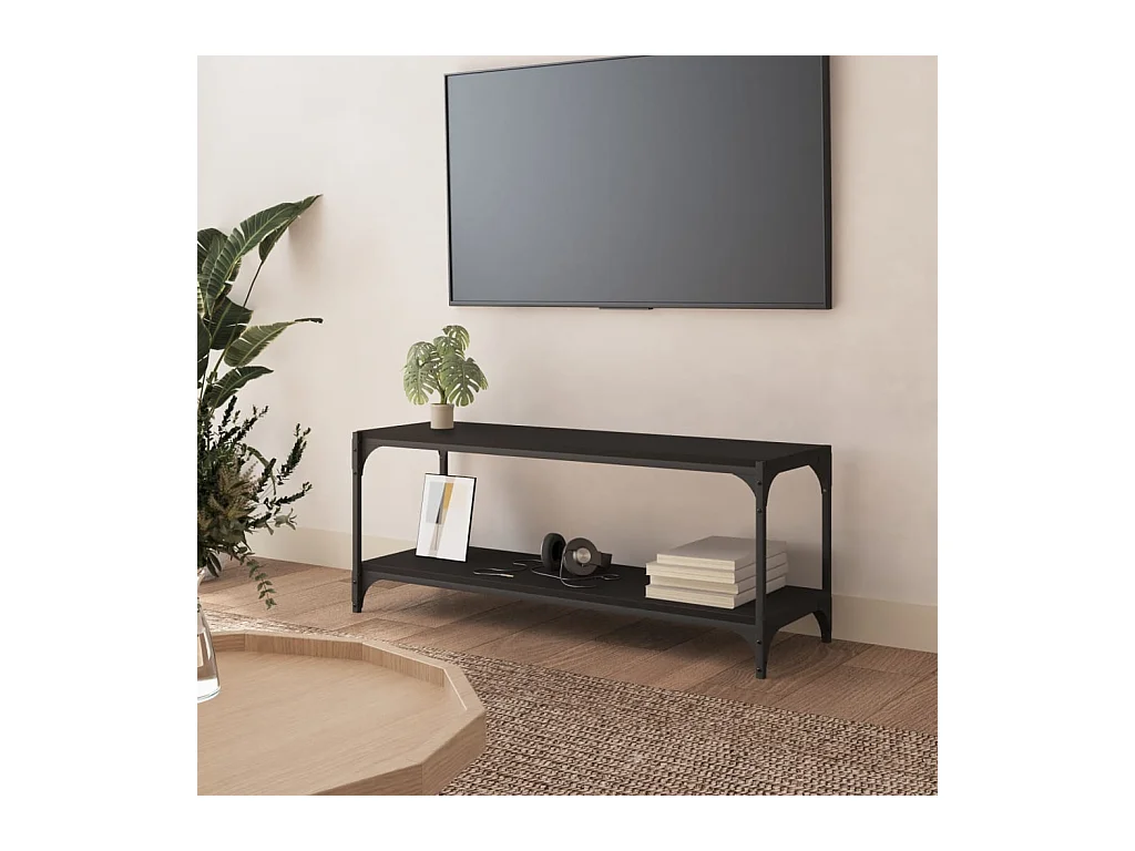 Zwart tv-meubel 100x33x41 cm Bewerkt hout en staal