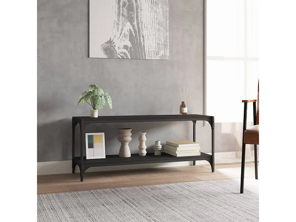 Zwart tv-meubel 100x33x41 cm Bewerkt hout en staal