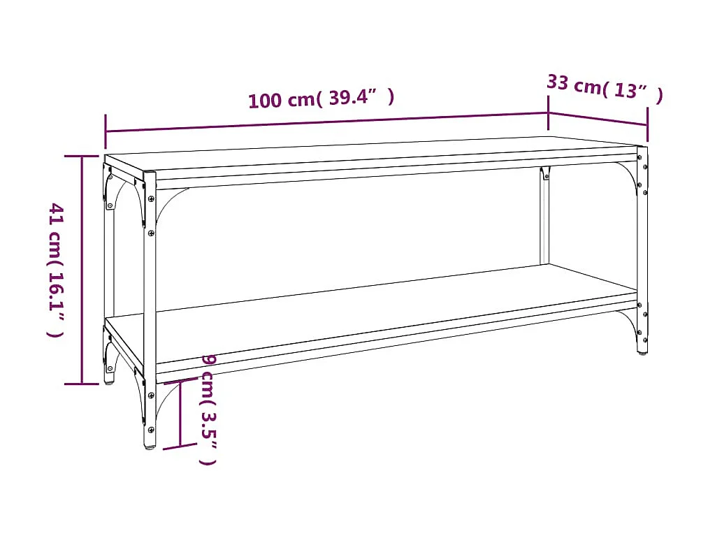 Zwart tv-meubel 100x33x41 cm Bewerkt hout en staal