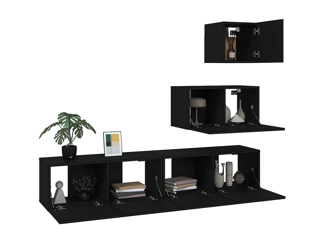 Ensemble de meubles TV 4 pcs Noir Bois d'ingénierie