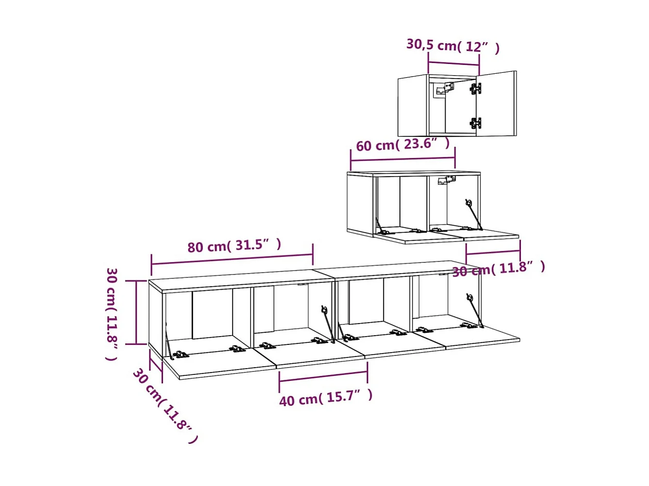Ensemble de meubles TV 4 pcs Noir Bois d'ingénierie