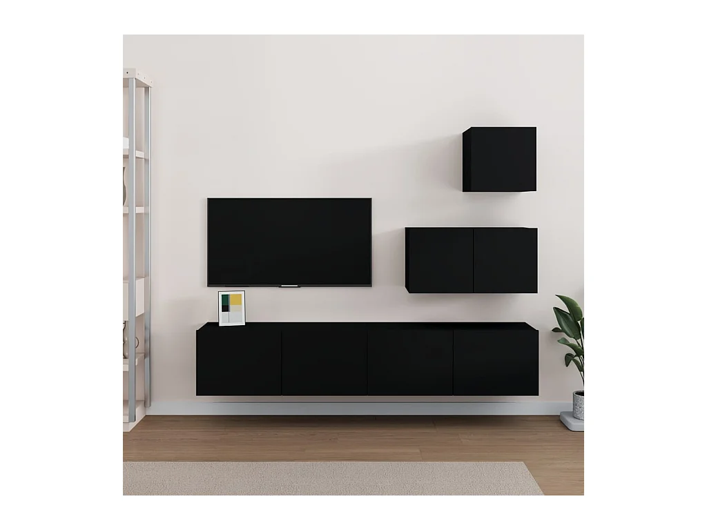 Ensemble de meubles TV 4 pcs Noir Bois d'ingénierie