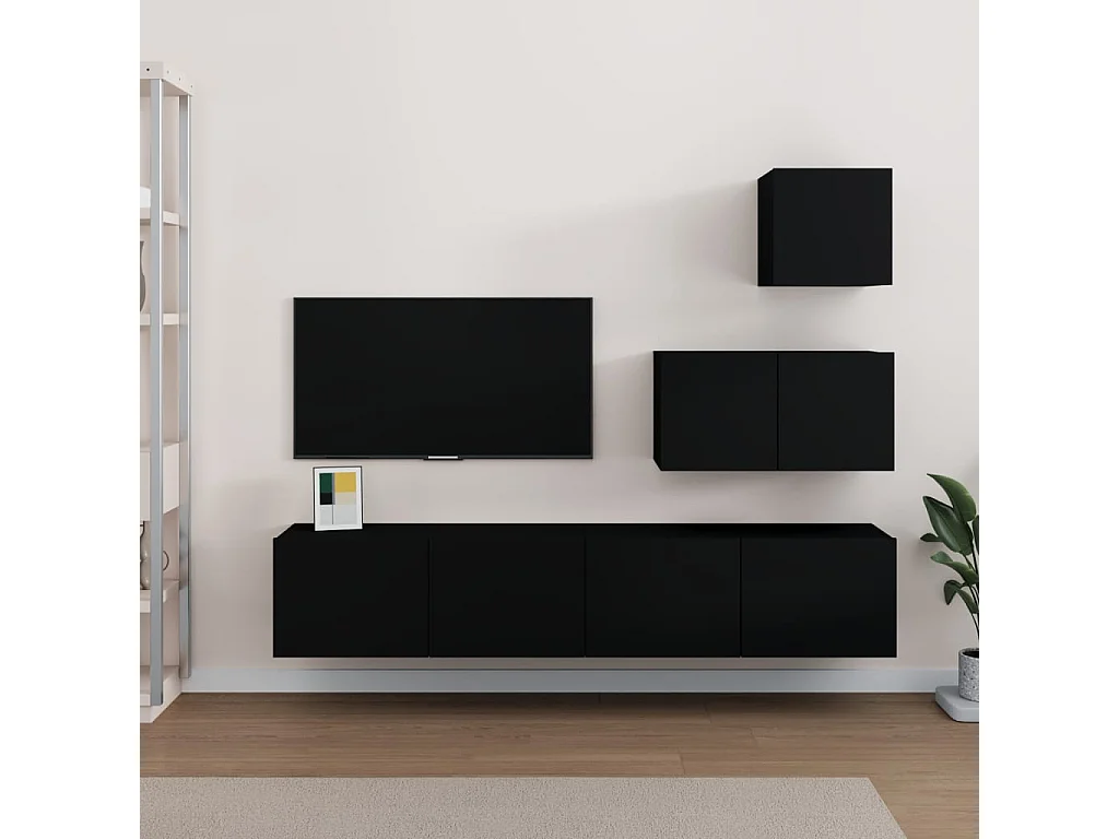 Ensemble de meubles TV 4 pcs Noir Bois d'ingénierie