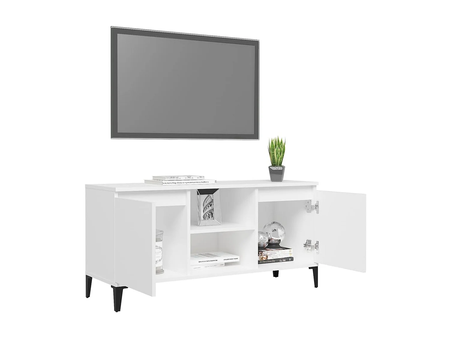Meuble TV avec pieds en métal Blanc 103,5x35x50 cm