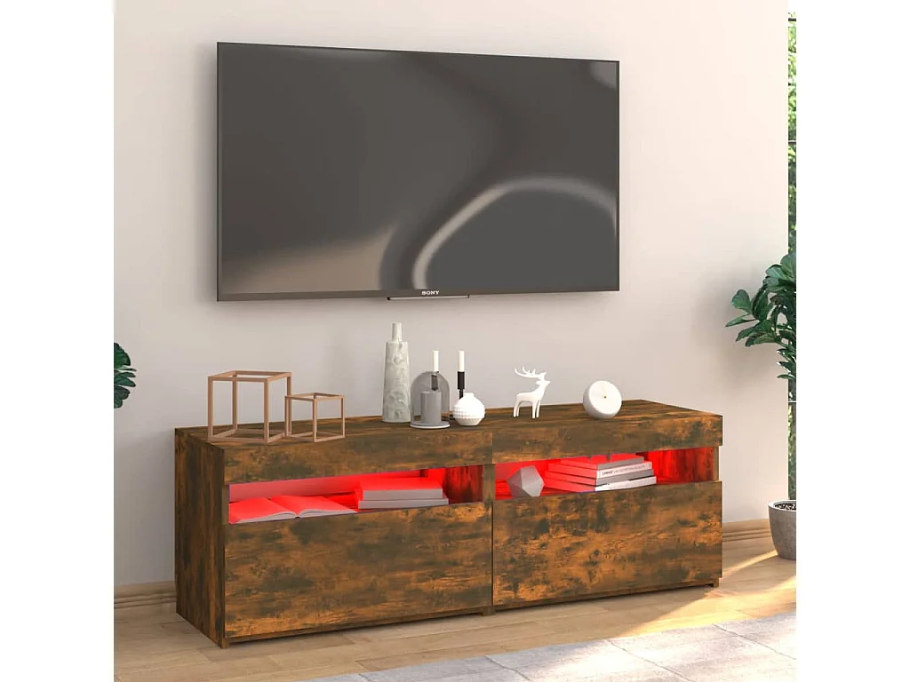 Mueble TV con luces LED roble ahumado 120x35x40 cm