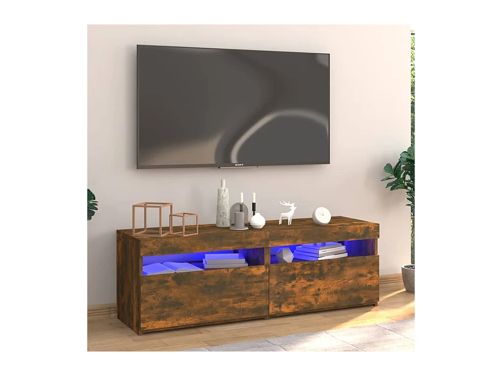 Meuble TV avec lumières LED chêne fumé 120x35x40 cm