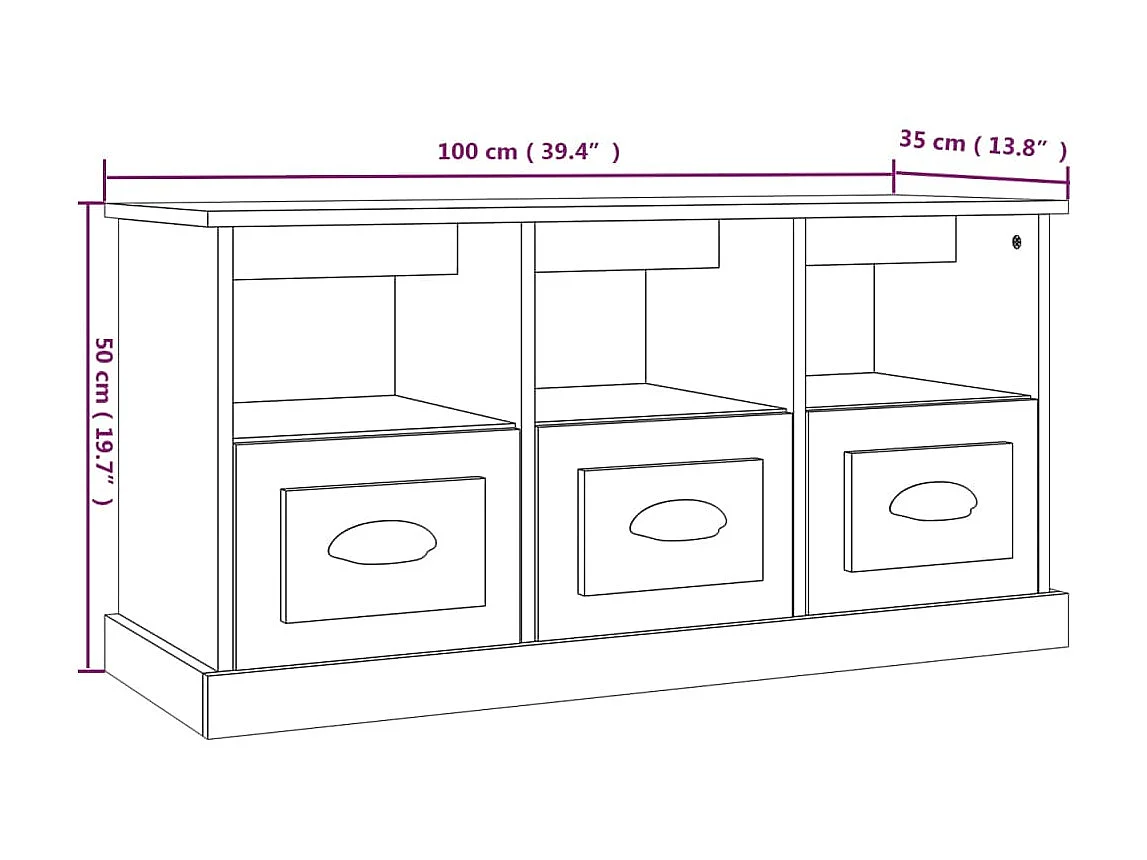Meuble TV chêne sonoma 100x35x50 cm bois d'ingénierie