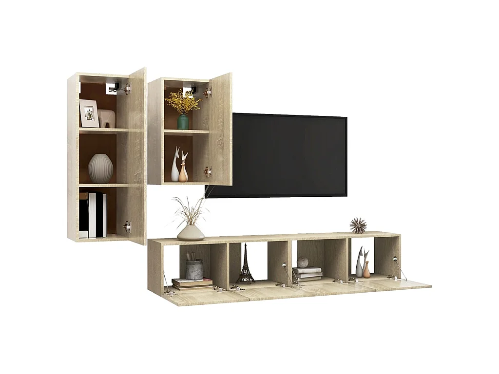 Ensemble de meuble TV 4 pcs Chêne sonoma Aggloméré