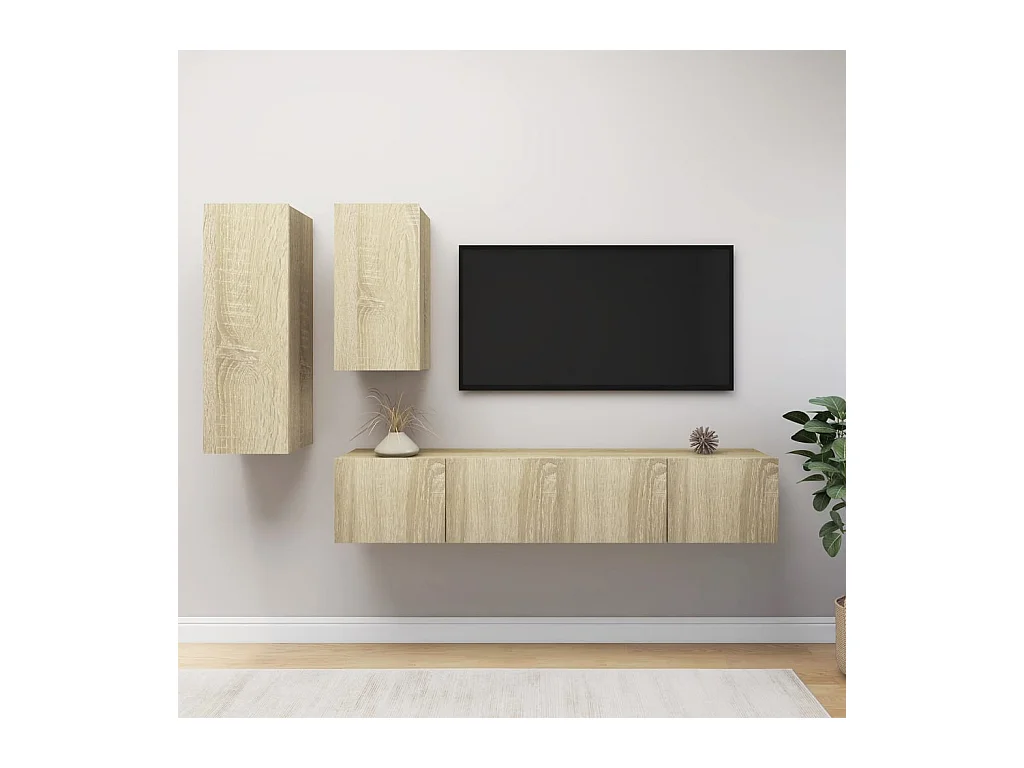 Set di 4 mobili TV in truciolato di quercia Sonoma