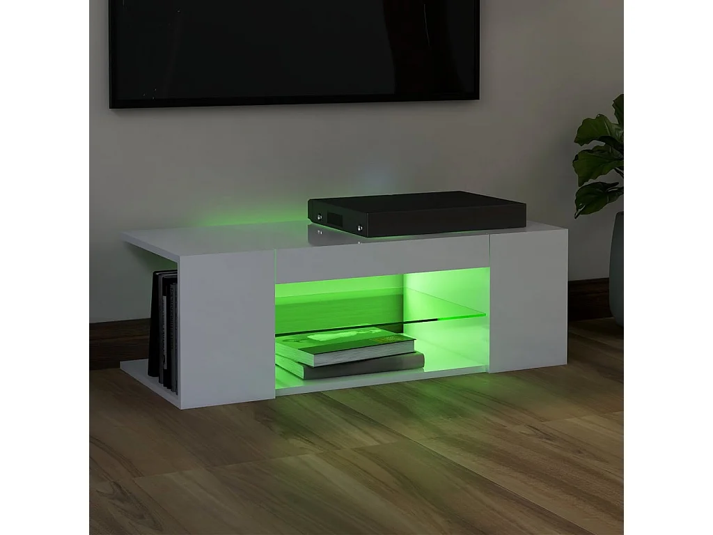 Meuble TV avec lumières LED blanc brillant 90x39x30 cm