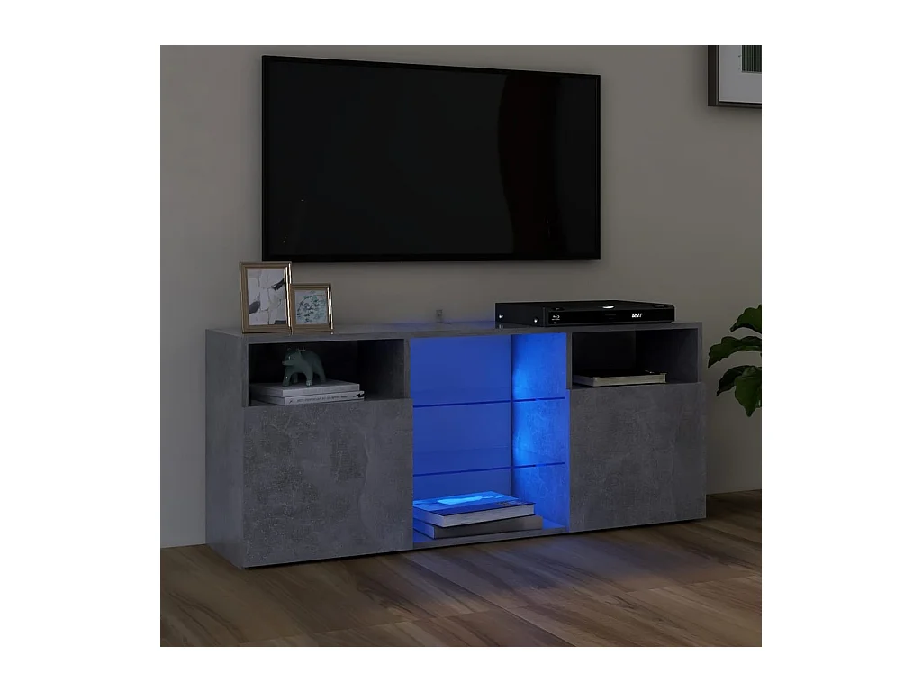 Meuble TV avec lumières LED gris béton 120x30x50 cm