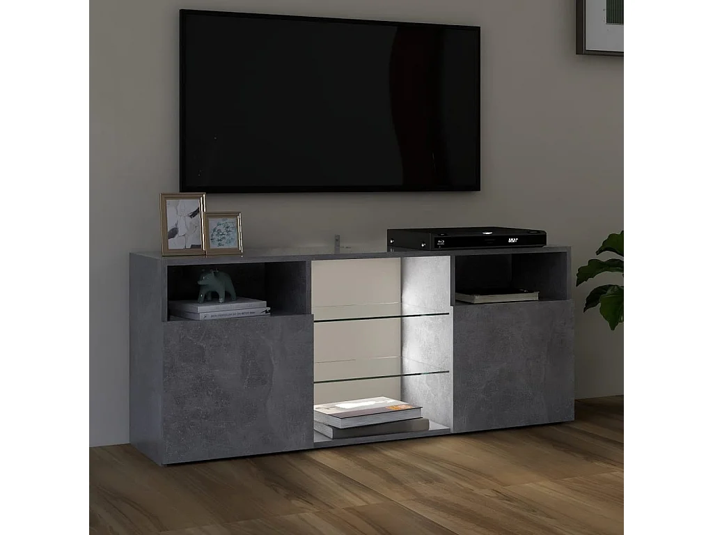Meuble TV avec lumières LED gris béton 120x30x50 cm
