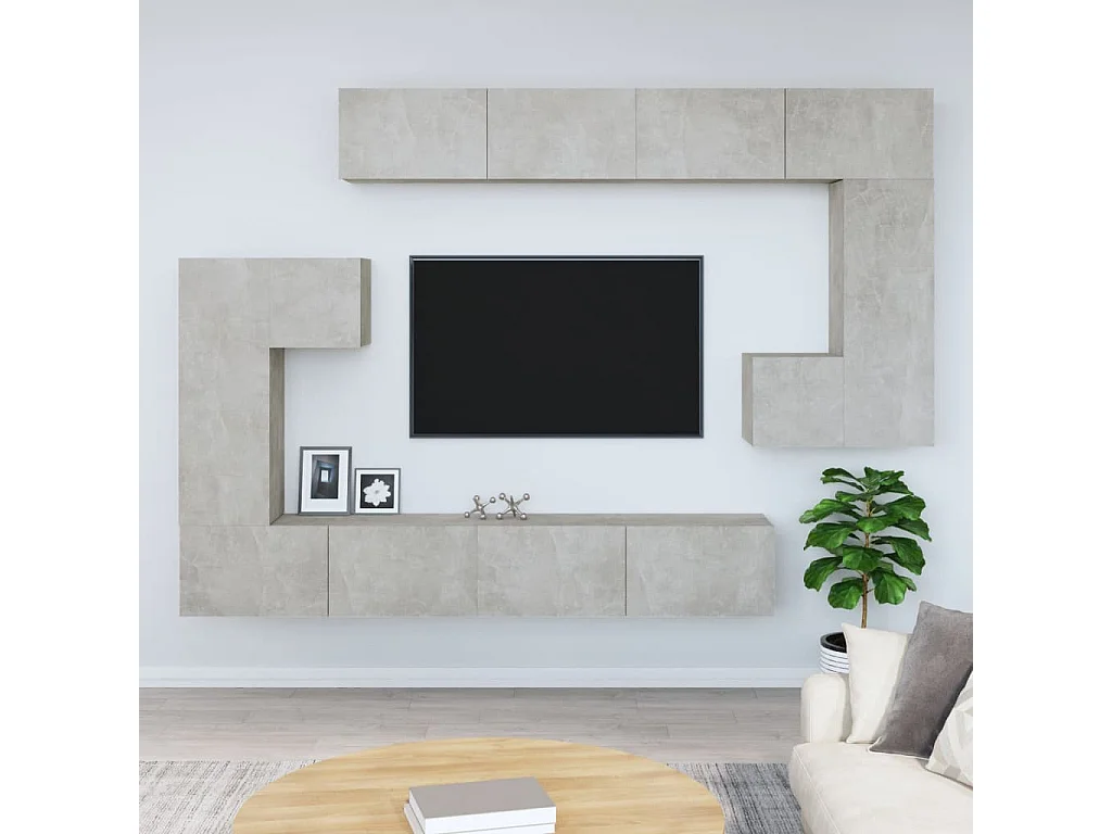 Móvel de TV de parede concreto cinza madeira derivados