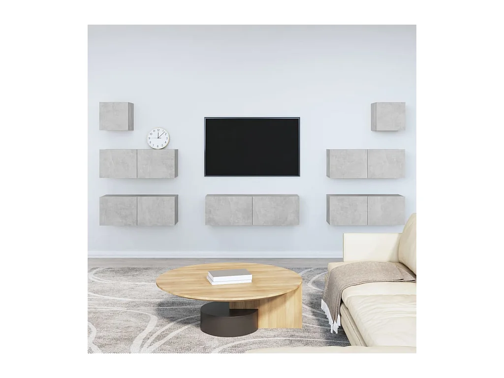 Ensemble de meubles TV 7 pcs Gris béton Bois d'ingénierie
