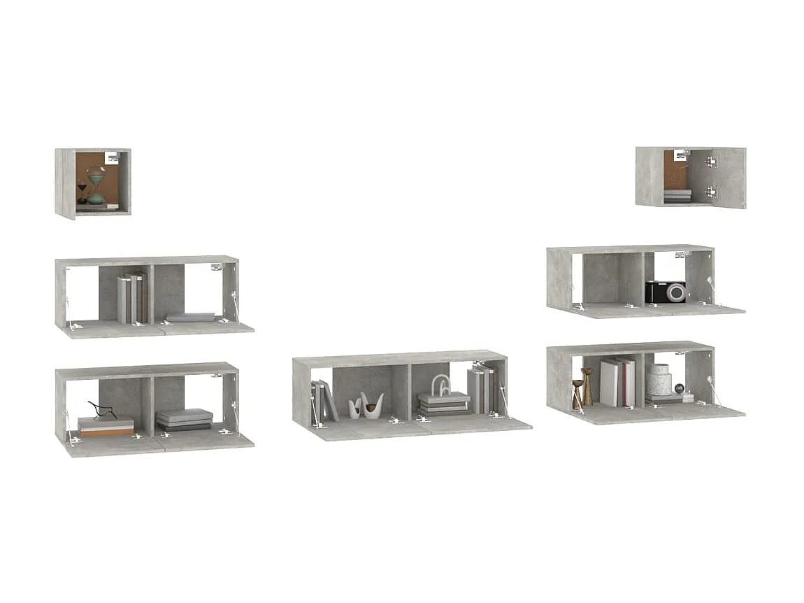 Ensemble de meubles TV 7 pcs Gris béton Bois d'ingénierie