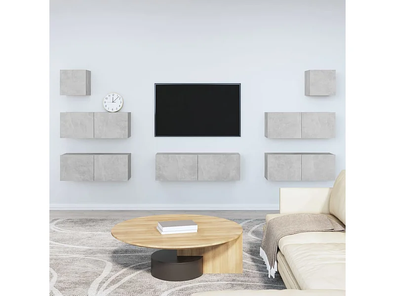 Set di mobili TV da 7 pezzi. Grigio cemento MDF