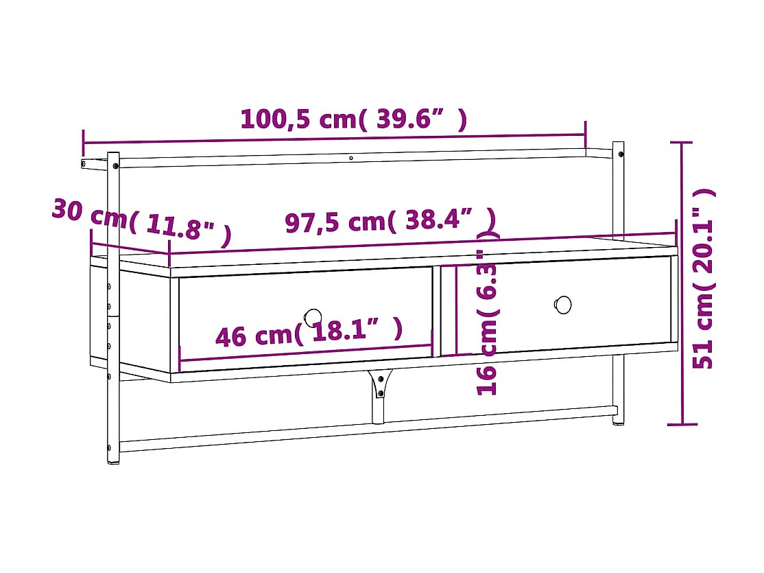 Bruin eiken tv-wandmeubel 100,5x30x51 cm samengesteld hout