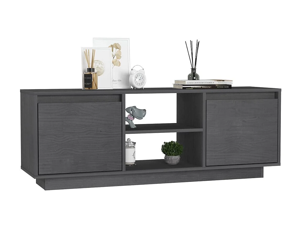 Mobile TV grigio 110x30x40 cm Legno di pino massiccio