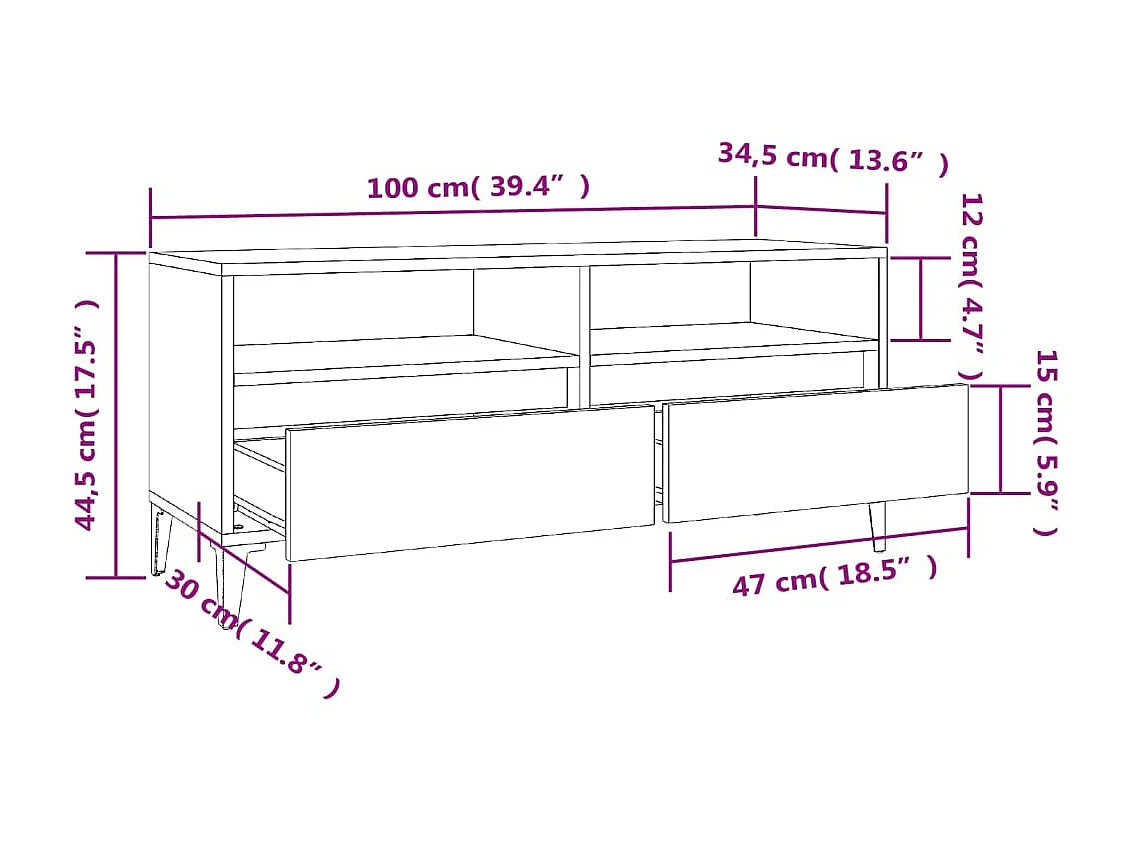Meuble TV blanc brillant 100x34,5x44,5 cm bois d'ingénierie
