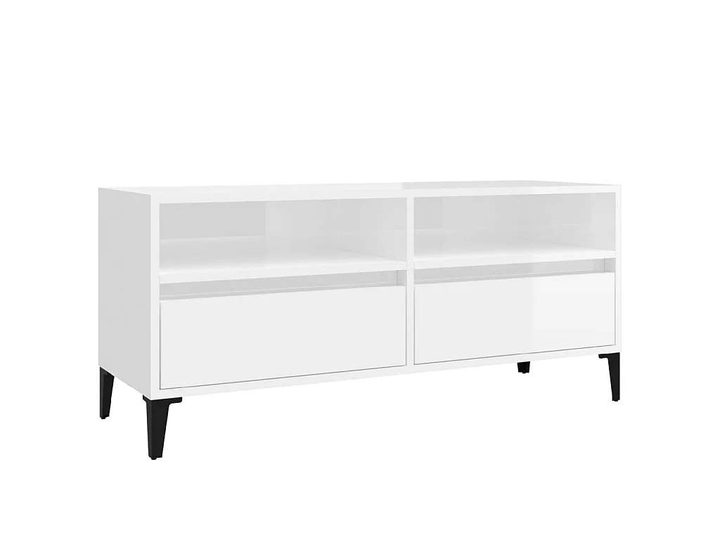 Meuble TV blanc brillant 100x34,5x44,5 cm bois d'ingénierie