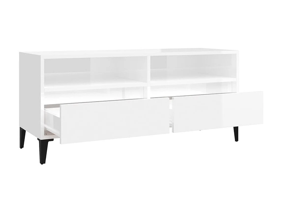 Meuble TV blanc brillant 100x34,5x44,5 cm bois d'ingénierie