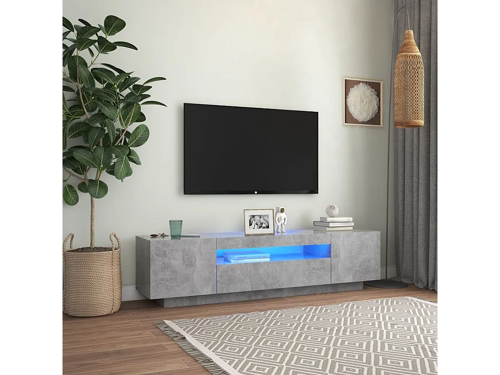 Móvel de TV com luzes LED cinza concreto 160x35x40 cm
