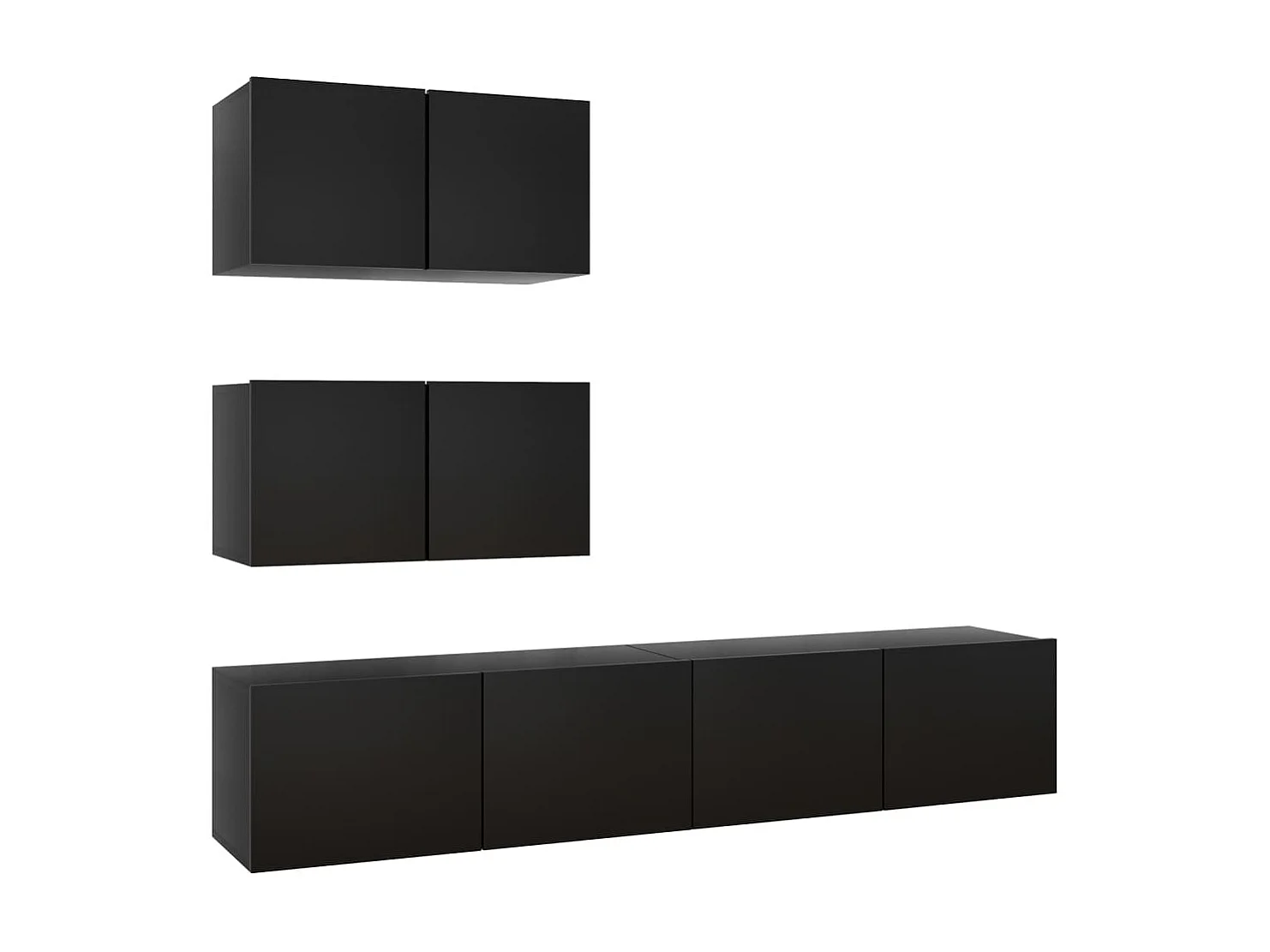 TV-Schrank-Set, 4-teilig, schwarze Spanplatte