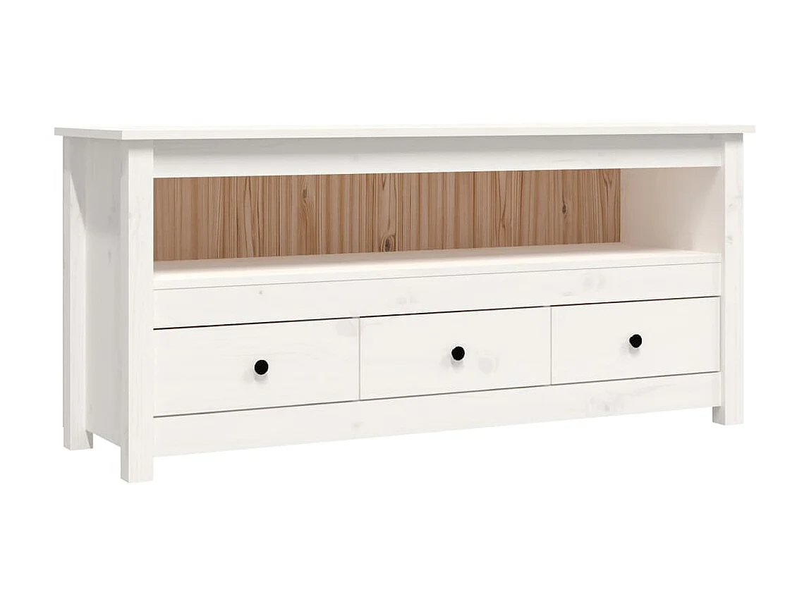Meuble TV Blanc 114x35x52 cm Bois de pin massif