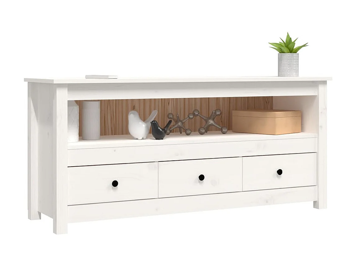 Meuble TV Blanc 114x35x52 cm Bois de pin massif