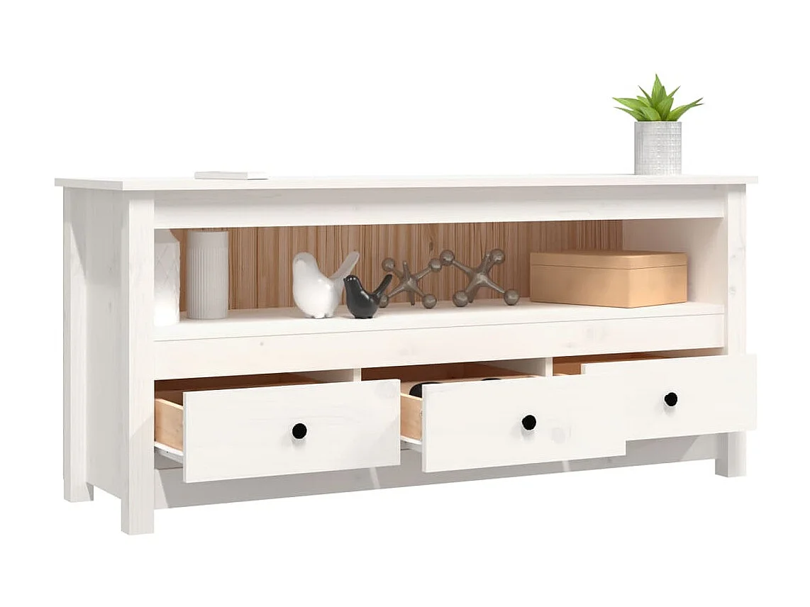 Meuble TV Blanc 114x35x52 cm Bois de pin massif