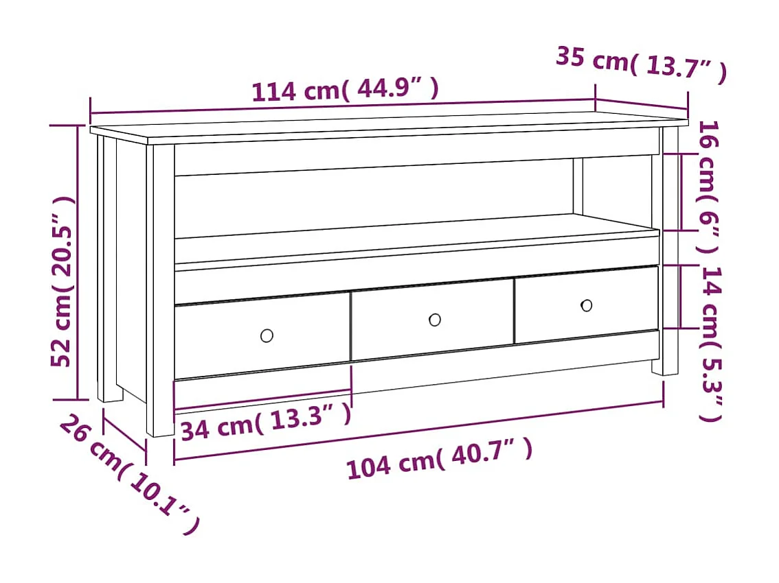 Meuble TV Blanc 114x35x52 cm Bois de pin massif