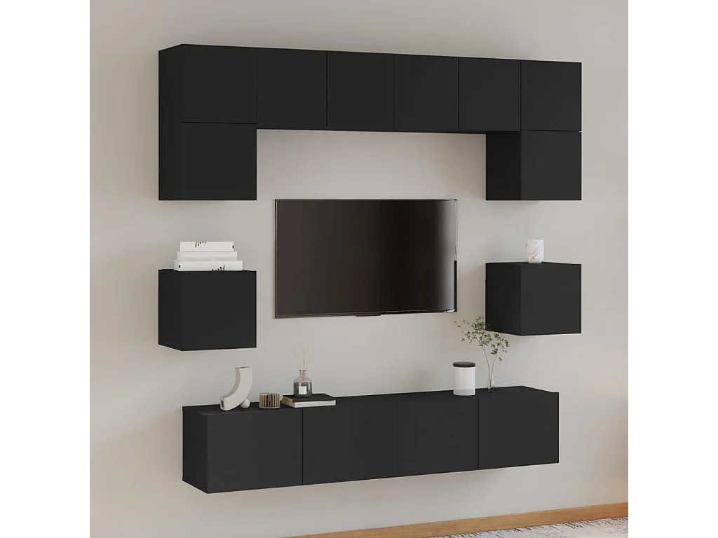 Ensemble de meubles TV 8 pcs Noir Bois d'ingénierie