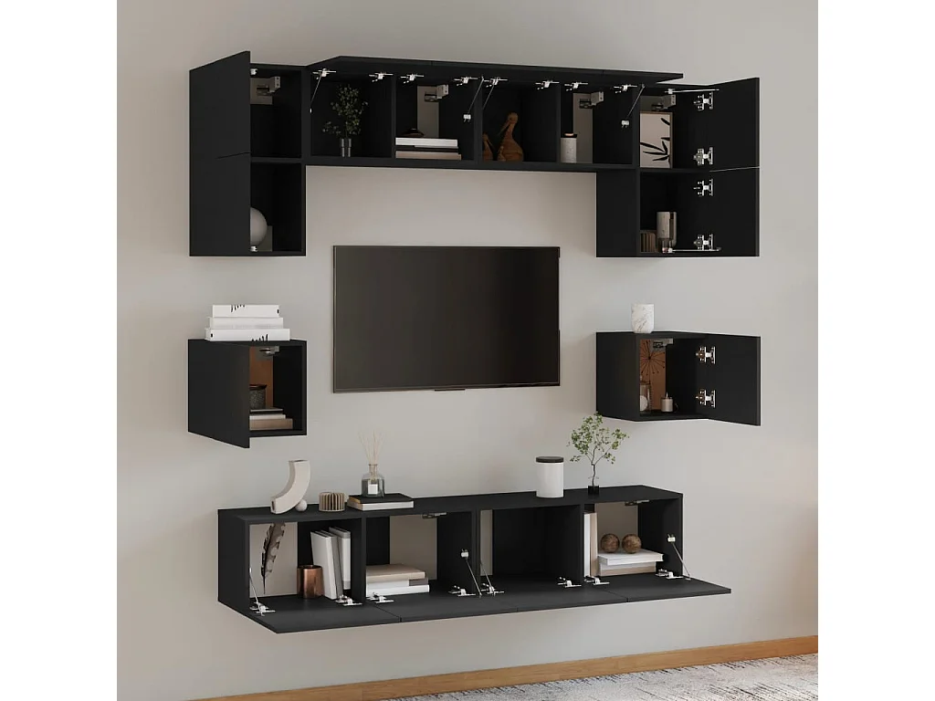 Ensemble de meubles TV 8 pcs Noir Bois d'ingénierie