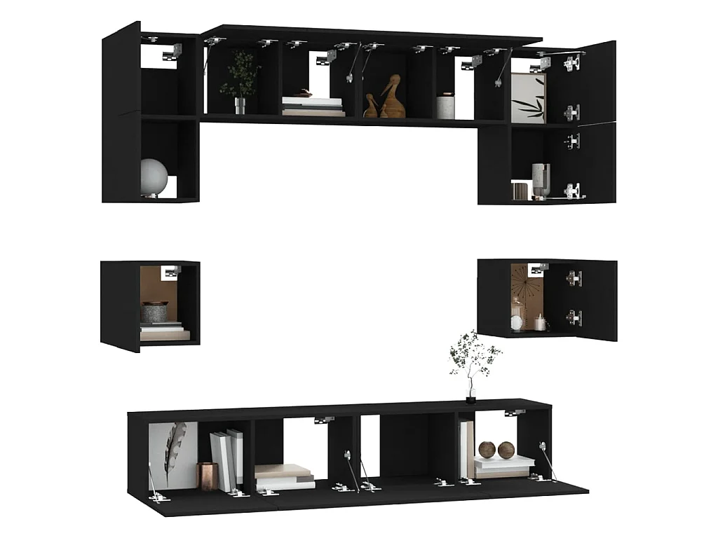 Ensemble de meubles TV 8 pcs Noir Bois d'ingénierie