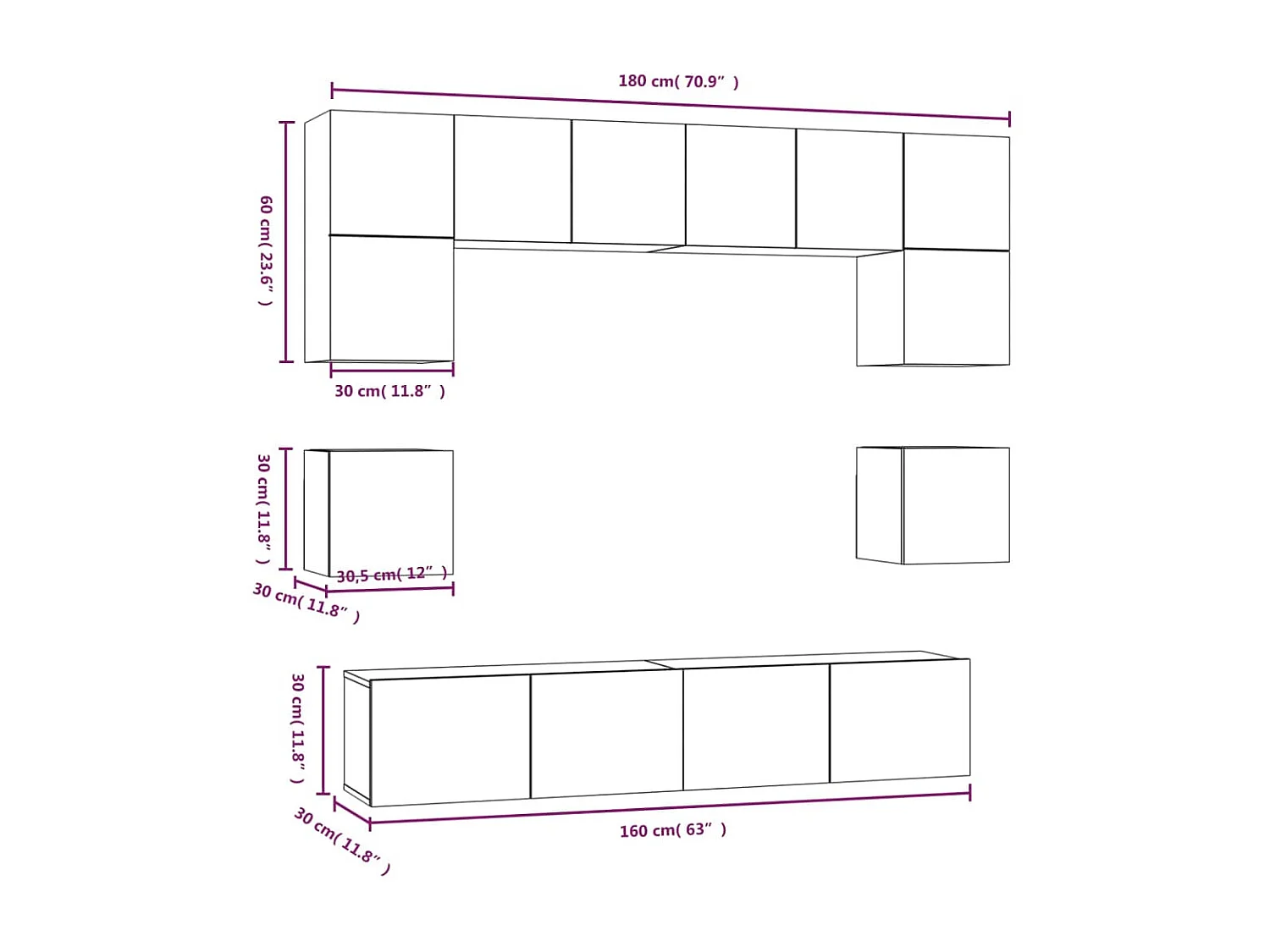 Ensemble de meubles TV 8 pcs Noir Bois d'ingénierie
