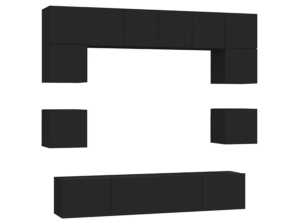 8-teiliges TV-Ständer-Set aus schwarzem Holzwerkstoff