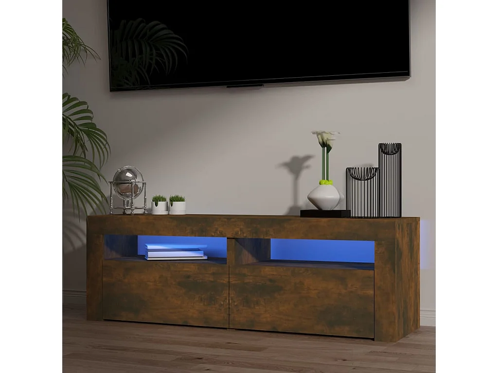 Mueble TV con luces LED Roble ahumado 120x35x40 cm