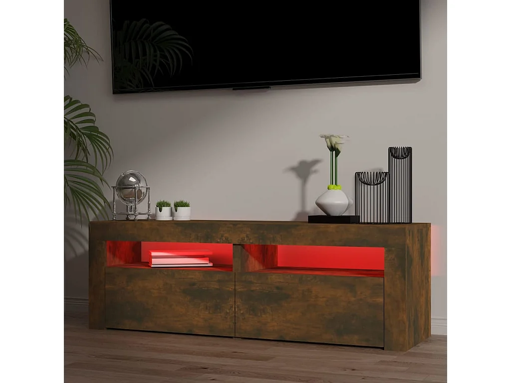 Mueble TV con luces LED Roble ahumado 120x35x40 cm