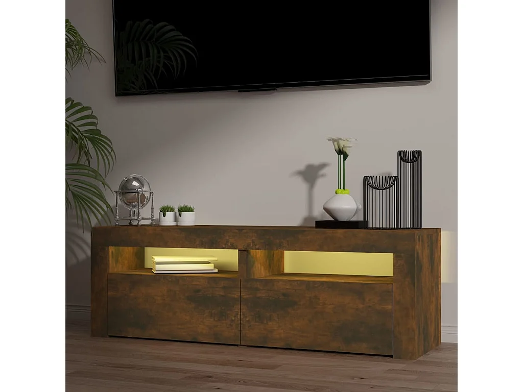 Mueble TV con luces LED Roble ahumado 120x35x40 cm