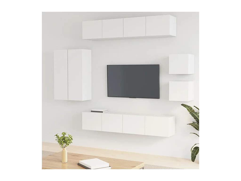 Ensemble de meubles TV 8 pcs Blanc Bois d'ingénierie