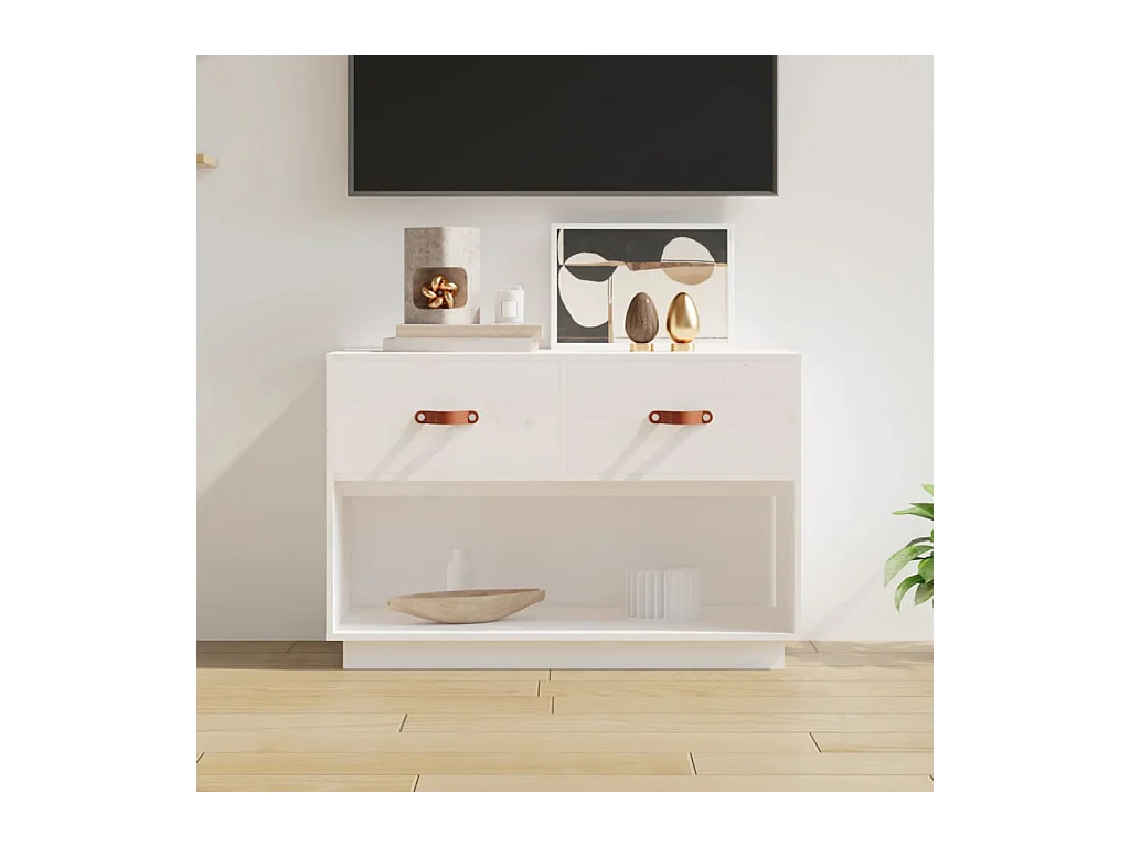 Meuble TV Blanc 90x40x60 cm Bois de pin massif