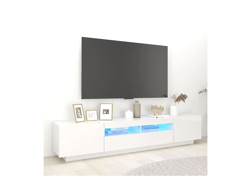Meuble TV avec lumières LED Blanc brillant 200x35x40 cm