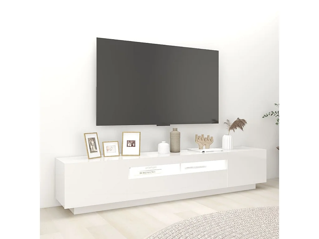 Meuble TV avec lumières LED Blanc brillant 200x35x40 cm